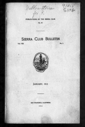 Sierra Club Bulletin 1912 Vol 8 No 3 January cover